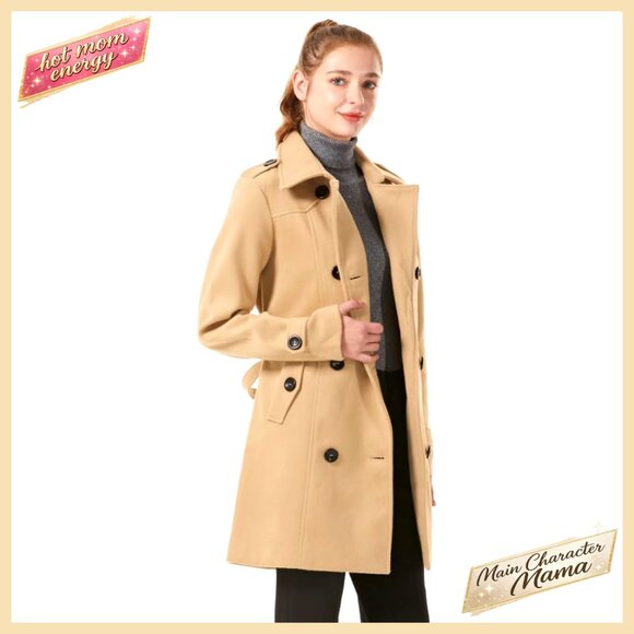 Double Breasted Slim Trench Coat with Belt, Wind-Resistant, Mid-Long Length - Picture 7 of 7